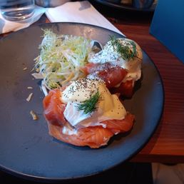 Salmon Benedict on hashbrown was delicious Salmon Benedict on hashbrown was delicious