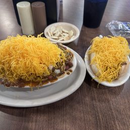 5 way with beans and onions and a cheese coney 5 way with beans and onions and a cheese coney