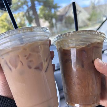 Coffee Spot - Left: Butter pecan flavored latte w/ soy milk (decaf) Right: Caramel macchiato w/ soymilk - Coffee & Tea Near Me - Elk Grove, California Coffee Spot - Left: Butter pecan flavored latte w/ soy milk (decaf) Right: Caramel macchiato w/ soymilk - Coffee & Tea Near Me - Elk Grove, California