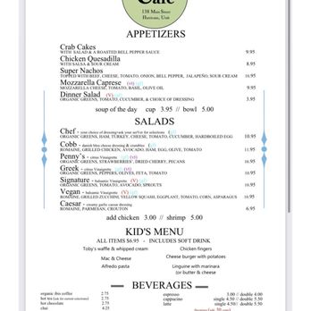 Main Street Cafe - Dinner menu: appetizers, salads, kids' menu and beverage menu - Coffee & Tea Near Me - Hurricane, Utah