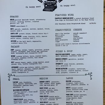 Bluebeard - The menu on 10th of June, 2019. - New American Near Me - Indianapolis, Indiana