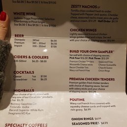 Alcoholic Drinks/Apps menu