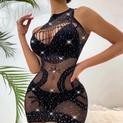Vixen 69 Boutique  - Black Rhinestone Makem Look Dress