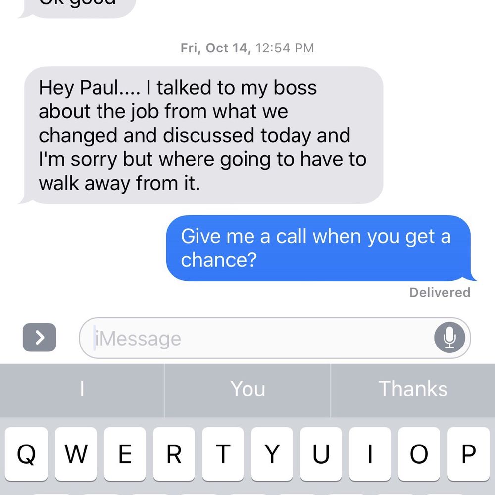 The original "call to terminate the business relationship" was not done through phone communication.