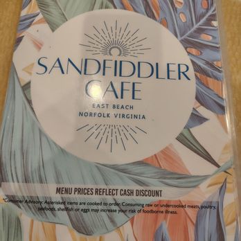 Sandfiddler Cafe - front of menu - Breakfast & Brunch Near Me - Norfolk, Virginia