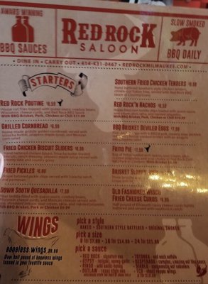 Menu photo 1 Red Rock Saloon Milwaukee, WI Menu photo 1 Red Rock Saloon Milwaukee, WI