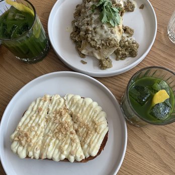 Local Jones - Ricotta toast, green chili burrito, green juice (kale, spinach, apple) - New American Near Me - Denver, Colorado