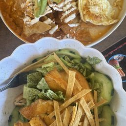 Salad and chilaquiles