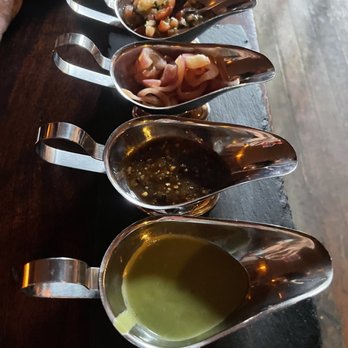 Asadero Ballard - Pico de gallo, pickled onion, Salsa Roja (spicy), Avocado verde (not spicy) - Mexican Near Me - Seattle, Washington Asadero Ballard - Pico de gallo, pickled onion, Salsa Roja (spicy), Avocado verde (not spicy) - Mexican Near Me - Seattle, Washington