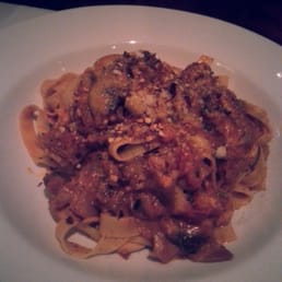 Home made pasta with prosciutto and mushrooms