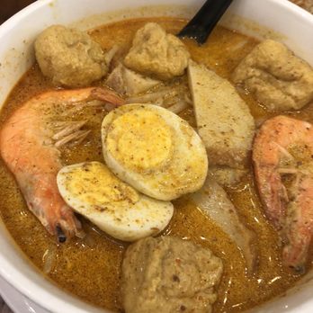 Ipoh Kopitiam - Shrimp laksa, nice presentation, lots of seafood and fry tofu cubes, is not as savory as I hoped but still good - Malaysian Near Me - Alhambra, California Ipoh Kopitiam - Shrimp laksa, nice presentation, lots of seafood and fry tofu cubes, is not as savory as I hoped but still good - Malaysian Near Me - Alhambra, California