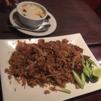 T Thai - Early Bird Special with beef $15 Includes soup, salad, meat and (noodles, padthai or fried rice) - Thai Near Me - Hoboken, New Jersey T Thai - Early Bird Special with beef $15 Includes soup, salad, meat and (noodles, padthai or fried rice) - Thai Near Me - Hoboken, New Jersey