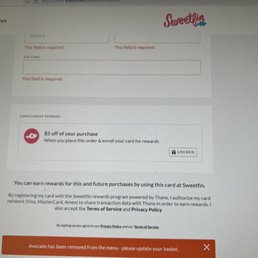 Reward never worked and no avocado available