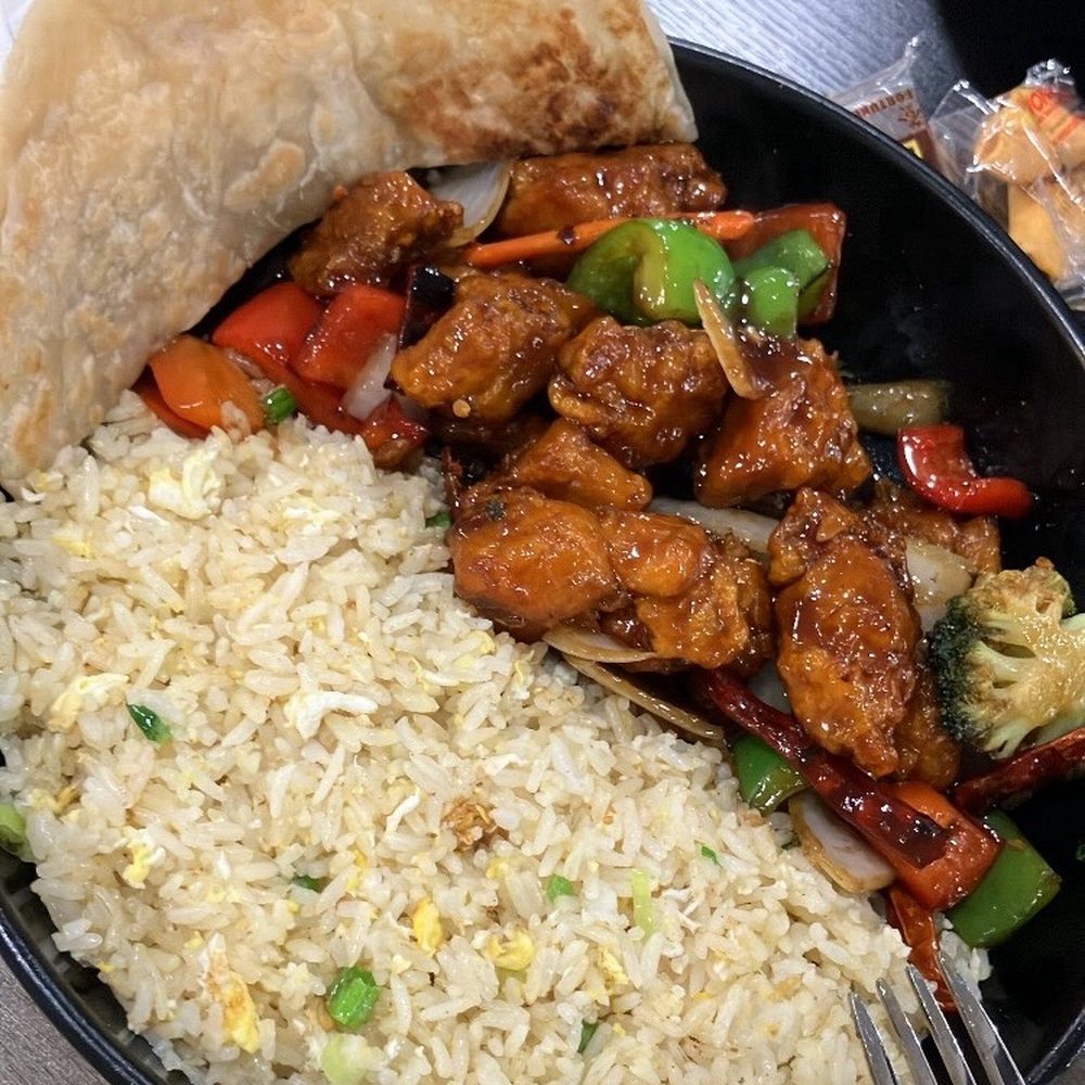 General tso chicken with jasmine fried rice General tso chicken with jasmine fried rice