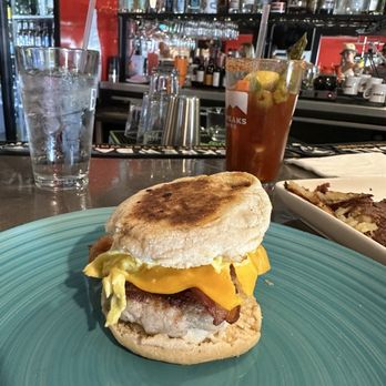 Rotary Kitchen + Bar - Breakfast toast. Sausage was under cooked for me but perfect breakfast sandwich. - Breakfast & Brunch Near Me - Lake Havasu City, Arizona Rotary Kitchen + Bar - Breakfast toast. Sausage was under cooked for me but perfect breakfast sandwich. - Breakfast & Brunch Near Me - Lake Havasu City, Arizona