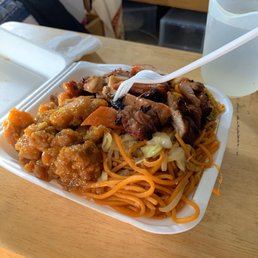 Teriyaki Chicken and Orange Chicken with fried rice and Chow mein. Teriyaki Chicken and Orange Chicken with fried rice and Chow mein.
