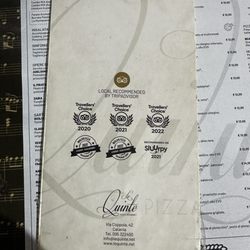 Le Quinte - Back of menu