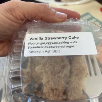 Smoke'N Ash BBQ - Strawberry vanilla cake - very dry with very subtle strawberry flavor - Barbeque Near Me - Arlington, Texas Smoke'N Ash BBQ - Strawberry vanilla cake - very dry with very subtle strawberry flavor - Barbeque Near Me - Arlington, Texas