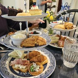 Dunbar House Tea Room & Wine Bar - Cucumber dill sandwiches on delicious fresh white bread.  Cape cranberry chicken croissant , English pea and Derby Yorkshire