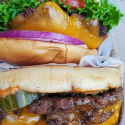 Double smash burger w added egg and a  Cheeseburger