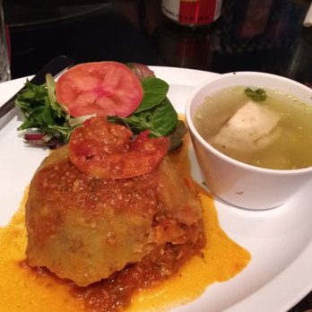 La Bruquena - a plate of lasagna and a bowl of soup - Puerto Rican Near Me - Chicago, Illinois