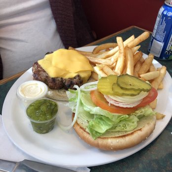 Skyway Jack's - Cheeseburger Combo (Cheeseburger w/ fixings, fries and drink) ($12.49) - Breakfast & Brunch Near Me - Mississauga, Ontario Skyway Jack's - Cheeseburger Combo (Cheeseburger w/ fixings, fries and drink) ($12.49) - Breakfast & Brunch Near Me - Mississauga, Ontario