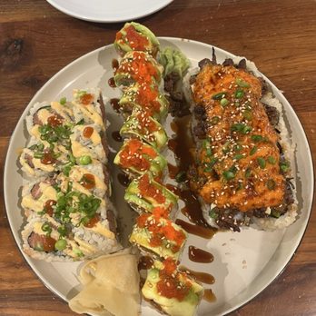 MUSE Fusion+Sushi - Left to right. C4 Spicy Tuna Roll M7 Buddha Roll M2 OMG Roll - Sushi Bars Near Me - Austin, Texas MUSE Fusion+Sushi - Left to right. C4 Spicy Tuna Roll M7 Buddha Roll M2 OMG Roll - Sushi Bars Near Me - Austin, Texas