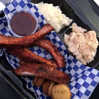 Ribs Against the Machine - Ribs with mashed potatoes, mac & cheese, corn bread, and sauce on the side - Barbeque Near Me - Burbank, California Ribs Against the Machine - Ribs with mashed potatoes, mac & cheese, corn bread, and sauce on the side - Barbeque Near Me - Burbank, California