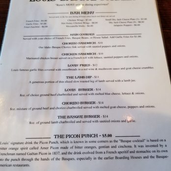 Louis' Basque Corner - Menu - Basque Near Me - Reno, Nevada