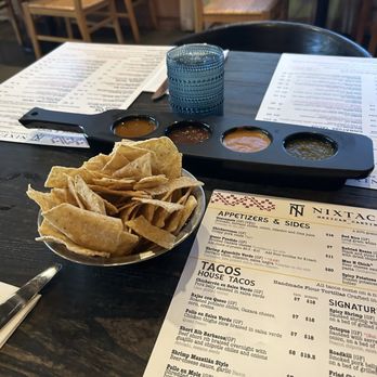 Nixtaco - Chips and salsa with their 4 types of mild to spicy - Mexican Near Me - Folsom, California Nixtaco - Chips and salsa with their 4 types of mild to spicy - Mexican Near Me - Folsom, California