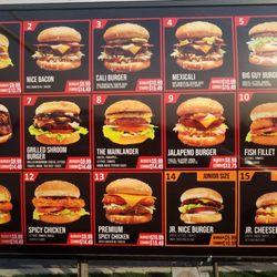 Nice Burger - Drive thru menu. All the burgers.