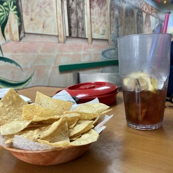Maria's Mexican Restaurant - Chips and ice tea while waiting for meal. - Mexican Near Me - Rancho Palos Verdes, California