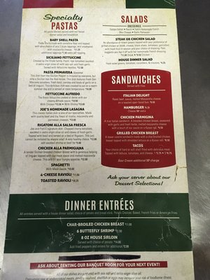 Menu photo 1 Joe's Trattoria Aledo, IL Menu photo 1 Joe's Trattoria Aledo, IL