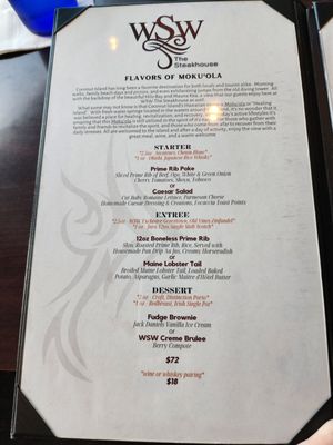 Menu photo 8 WSW Steakhouse Hilo, HI Menu photo 8 WSW Steakhouse Hilo, HI