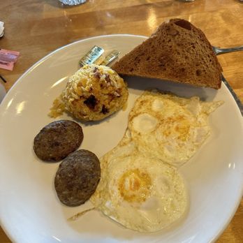 The Roost - My eggs, sausage and toast with cornbread casserole (yum yum). - Breakfast & Brunch Near Me - Indianapolis, Indiana