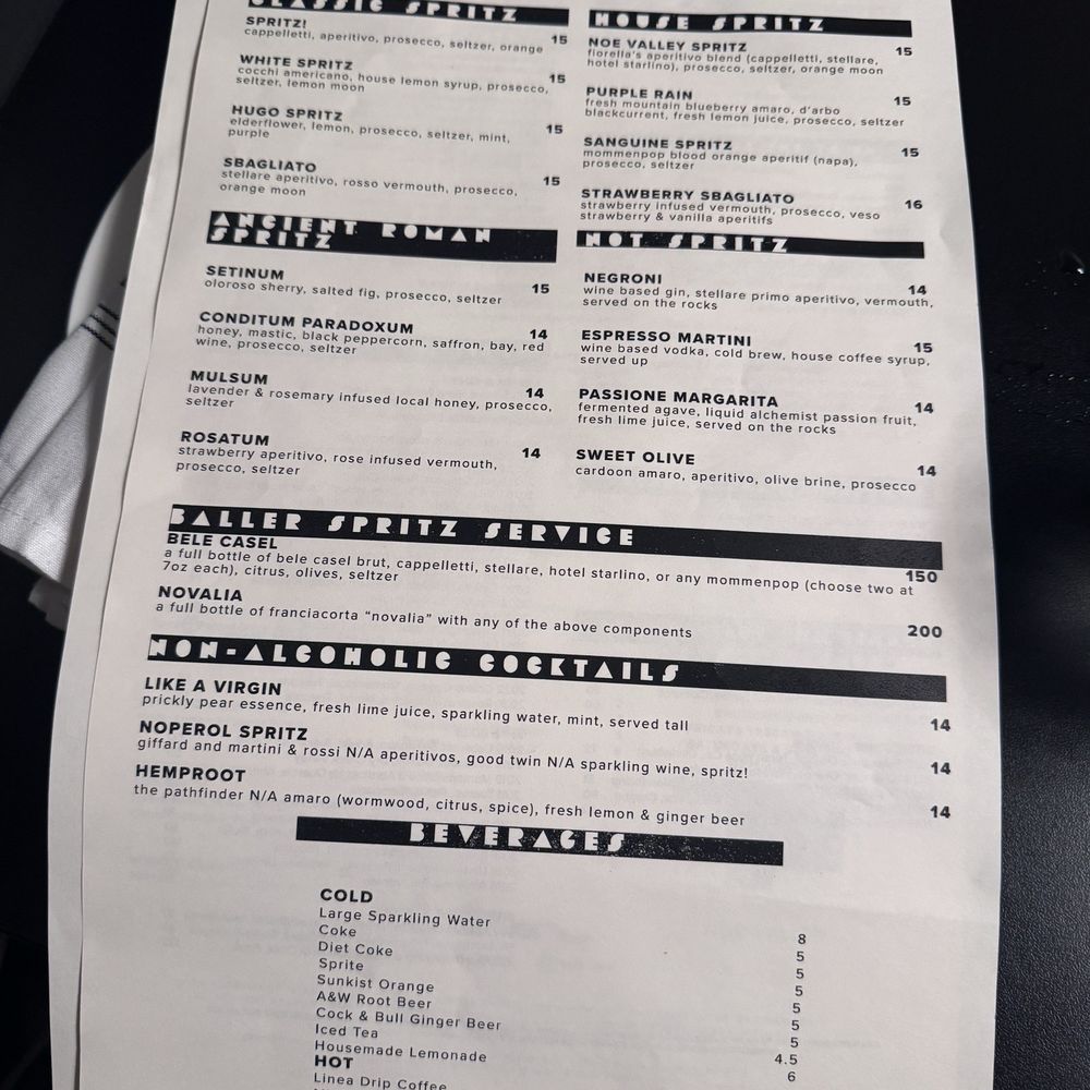 Fiorella Noe - Cocktail menu sept 2024 - Italian Near Me - San Francisco, California
