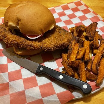 Kat's Hog Heaven - Breaded pork tenderloin with sweet potato fries - American Near Me - Jackson, Minnesota