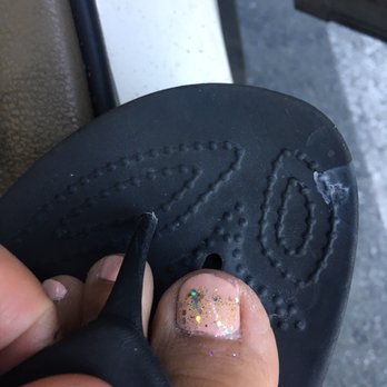 OPL & Spa Nail Salon - Broken sandal from acetone, uneven paint job and nail, nail polish on my sandal - Nail Salons Near Me - Fairfield, California