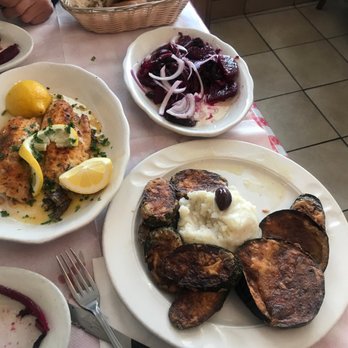 Gregory's 26 Corner Taverna - Sea bass special, Fried Eggplant and Zucchini with Scondalia and Beets - Greek Near Me - Astoria, New York Gregory's 26 Corner Taverna - Sea bass special, Fried Eggplant and Zucchini with Scondalia and Beets - Greek Near Me - Astoria, New York