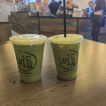 Cafe 86 - Pandan matcha latte and one matcha latte - Desserts Near Me - Valencia, California