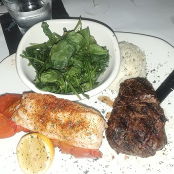 Bonefish Grill - Surf n turf...6oz filet mignon and 6oz lobster with sauteed spinach and garlic whipped potatoes. - Seafood Near Me - North Charleston, South Carolina Bonefish Grill - Surf n turf...6oz filet mignon and 6oz lobster with sauteed spinach and garlic whipped potatoes. - Seafood Near Me - North Charleston, South Carolina