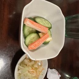 Cucumber and cabbage free appetizer w/ dinner entree Cucumber and cabbage free appetizer w/ dinner entree