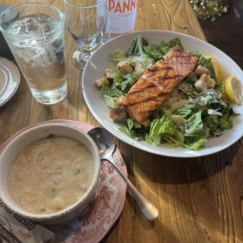 Bloomfield Steak & Seafood House - Clam chowder  Caesar Salad with Grilled Salmon Lunch - Steakhouses Near Me - Bloomfield, New Jersey