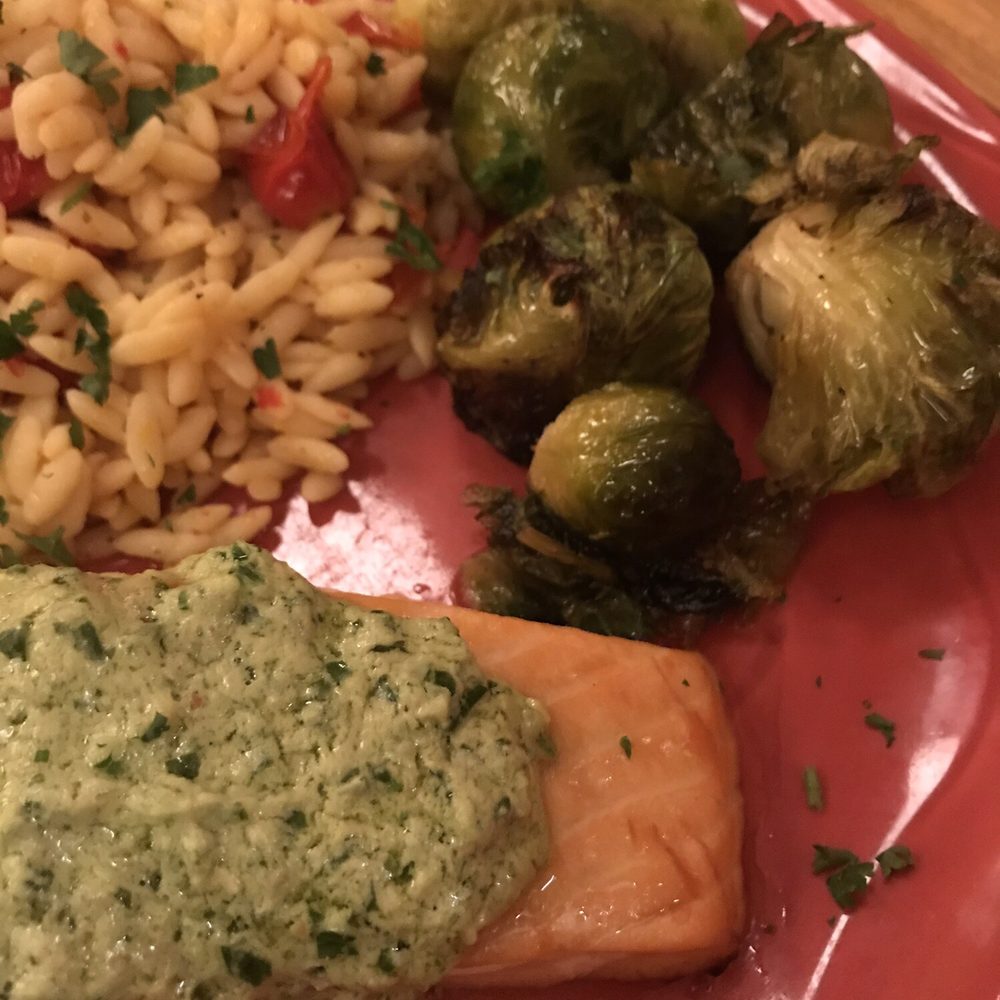 Moosewood Restaurant - Oily salmon, Brussel sprouts and orzo - New American Near Me - Ithaca, New York Moosewood Restaurant - Oily salmon, Brussel sprouts and orzo - New American Near Me - Ithaca, New York