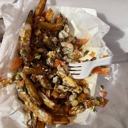 a plate of fries and a fork a plate of fries and a fork