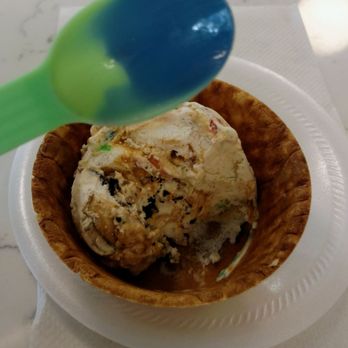 Bluff Park Ice Cream Shoppe - Single scoop of one of their craft ice cream flavors in a waffle bowl, served with a color changing spoon. - Ice Cream & Frozen Yogurt Near Me - Birmingham, Alabama Bluff Park Ice Cream Shoppe - Single scoop of one of their craft ice cream flavors in a waffle bowl, served with a color changing spoon. - Ice Cream & Frozen Yogurt Near Me - Birmingham, Alabama