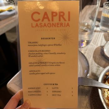 Capri Lasagneria - dessert menu - Italian Near Me - Burlingame, California