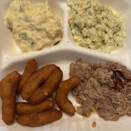 Combination white meat plate with slaw and potato salad. Combination white meat plate with slaw and potato salad.