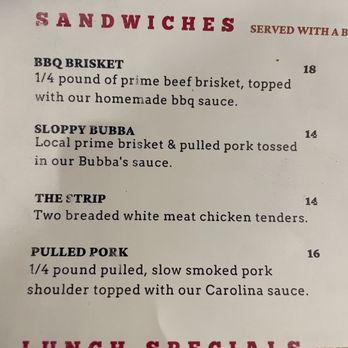 Bubba's Breakfast & BBQ - Sandwich menu - Barbeque Near Me - Jackson, Wyoming Bubba's Breakfast & BBQ - Sandwich menu - Barbeque Near Me - Jackson, Wyoming