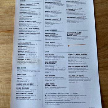 Duke's Malibu - Brunch Menu 2022 - New American Near Me - Malibu, California